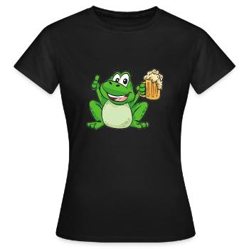 Frosch der Bier trinkt Cartoon lustig Cartoon - Frauen T-Shirt - Schwarz - Vorne - AI Model Female 172 dark (172cm)