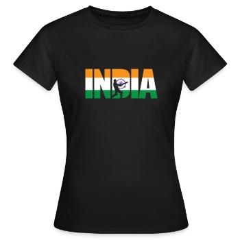 Indien Cricket Kit: 2019 Indian International - Frauen T-Shirt - Schwarz - Vorne - AI Model Female 172 dark (172cm)