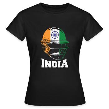 Indien Cricket Kit: 2019 Indian International - Frauen T-Shirt - Schwarz - Vorne - AI Model Female 172 dark (172cm)