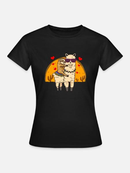 Faultierreiten Lama Cute Fluffy Lama & Sleepy Sloth - Frauen T-Shirt - Schwarz