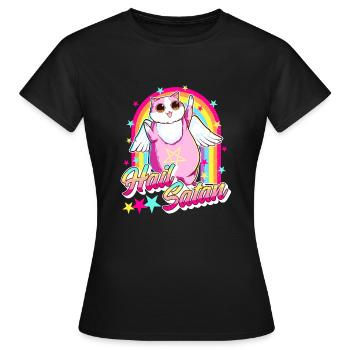 Netter Hagel Satan Katze Regenbogen Kitty Heavy Metal - Frauen T-Shirt - Schwarz - Vorne - AI Model Female 172 dark (172cm)