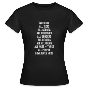 Bienvenue Toutes les tailles Toutes les couleurs Toutes les cultures Toutes - T-shirt Femme - noir - Devant - AI Model Female 172 dark (172cm)