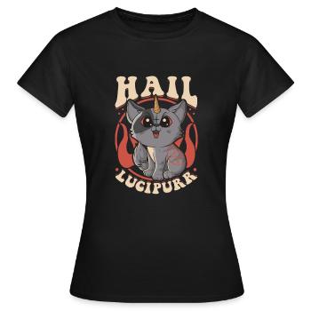 Nette & lustige satanische Hagel Lucipurr Regenbogen Kitty - Frauen T-Shirt - Schwarz - Vorne - AI Model Female 172 dark (172cm)