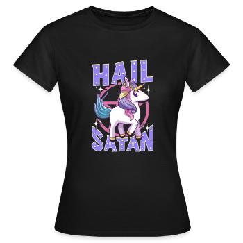 Netter & lustiger Hagel Satan Einhorn Satanic Metal Pun - Frauen T-Shirt - Schwarz - Vorne - AI Model Female 172 dark (172cm)