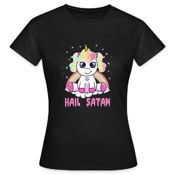 Netter Hagel Satan Einhorn Regenbogen Lustiges satanisches Wortspiel - Frauen T-Shirt - Schwarz - Vorne - AI Model Female 172 dark (172cm)