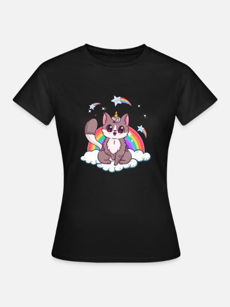 Rainbow Meowgical Caticorn Majestic Cute Cat - T-shirt Femme - noir