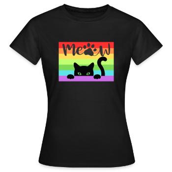 meow Katze mit Regenbogen Funny Shirt - Frauen T-Shirt - Schwarz - Vorne - AI Model Female 172 dark (172cm)