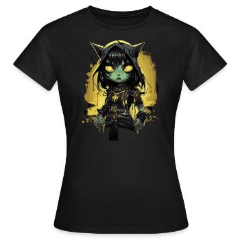 Chaton guerrier gothique mignon - T-shirt Femme - noir - Devant - AI Model Female 172 dark (172cm)