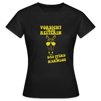 Caution Horsewoman Pony is Harmless Horse Gift - Women's T-Shirt - black - Front - AI Model Female 172 dark (172cm)