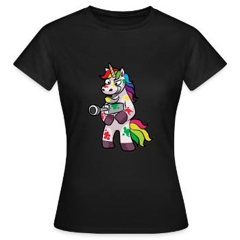 PAINTBALL Einhorn Markierer Airsoft Geschenk Kind - Frauen T-Shirt - Schwarz - Vorne - AI Model Female 172 dark (172cm)