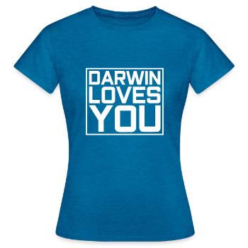 Athée Charles Darwin - T-shirt Femme - bleu saphir antique chiné - Devant - AI Model Female 172 dark (172cm)