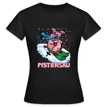 Pistensau Pisten Sau Ski fahrendes Schwein - Frauen T-Shirt - Schwarz - Vorne - AI Model Female 172 dark (172cm)
