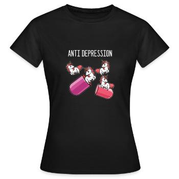 Licorne Anti Dépression - T-shirt Femme - noir - Devant - AI Model Female 172 dark (172cm)