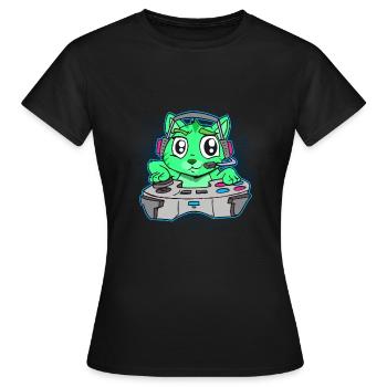 Katze Gaming Controller Gamer Comic - Frauen T-Shirt - Schwarz - Vorne - AI Model Female 172 dark (172cm)