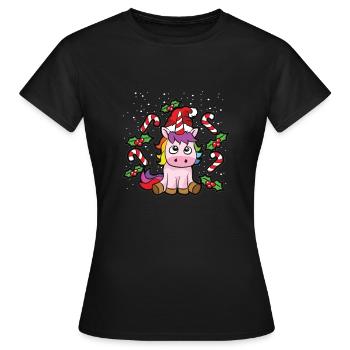 Licorne de Noël avec canne en sucre - T-shirt Femme - noir - Devant - AI Model Female 172 dark (172cm)