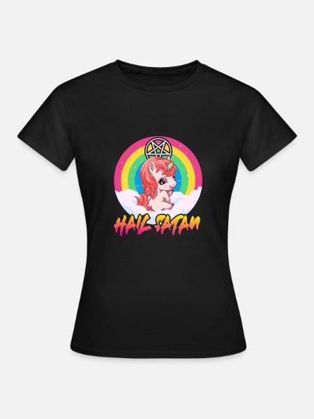 Hail Satan Einhorn Satanist 666 Atheist Humor - Frauen T-Shirt - Schwarz