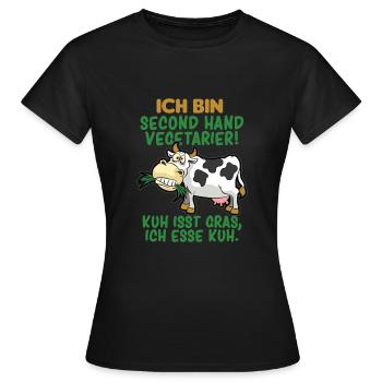 SECOND HAND VEGETARIER FLEISCHESSER HUMOR - Frauen T-Shirt - Schwarz - Vorne - AI Model Female 172 dark (172cm)