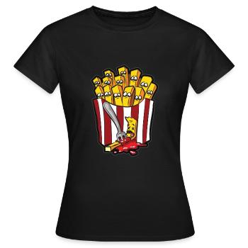 POMMES KETCHUP HUMOR Fritten Cartoon Comic Humor - Frauen T-Shirt - Schwarz - Vorne - AI Model Female 172 dark (172cm)