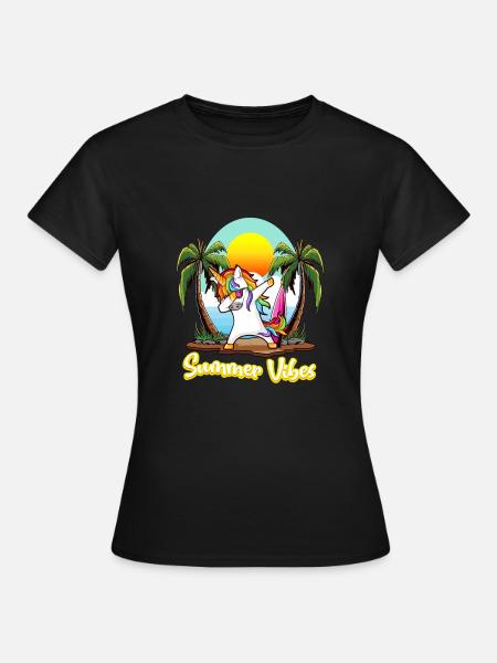 Summer Vibes Einhorn Urlaub Farbenfroh Humor - Frauen T-Shirt - Schwarz
