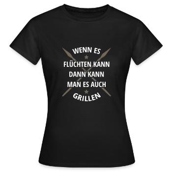 WENN ES FLÜCHTEN KANN KANN MAN ES AUCH GRILLEN - Frauen T-Shirt - Schwarz - Vorne - AI Model Female 172 dark (172cm)