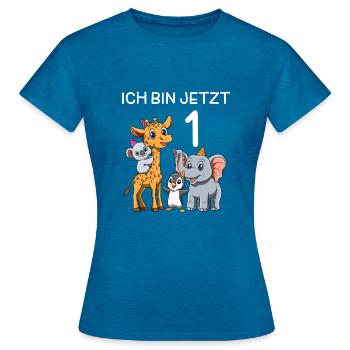 Süße Kinder & Zoo 1. Geburtstagsfeier - Frauen T-Shirt - Antikblaues Saphir meliert - Vorne - AI Model Female 172 dark (172cm)