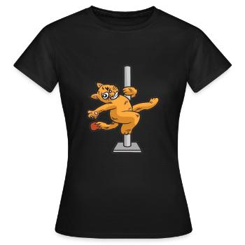POLE DANCE Katze an der Poledance Stange Humor - Frauen T-Shirt - Schwarz - Vorne - AI Model Female 172 dark (172cm)