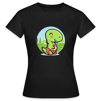 BABY Dinosaurier TREX Schnuller Rassel - Frauen T-Shirt - Schwarz - Vorne - AI Model Female 172 dark (172cm)