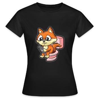 Renard mignon à l'aide de smartphone sur les toilettes - T-shirt Femme - noir - Devant - AI Model Female 172 dark (172cm)