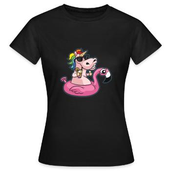 Flamant rose licorne POOL PARTY - T-shirt Femme - noir - Devant - AI Model Female 172 dark (172cm)