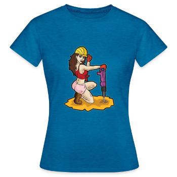 Ouvrier sexy avec construction érotique de marteau-piqueur - T-shirt Femme - bleu saphir antique chiné - Devant - AI Model Female 172 dark (172cm)