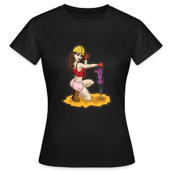 Ouvrier sexy avec construction érotique de marteau-piqueur - T-shirt Femme - noir - Devant - AI Model Female 172 dark (172cm)
