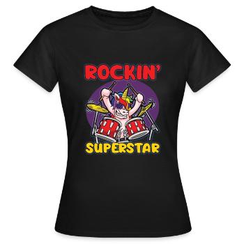 Humour de batteur de licorne rocker ROCKIN SUPERSTAR - T-shirt Femme - noir - Devant - AI Model Female 172 dark (172cm)