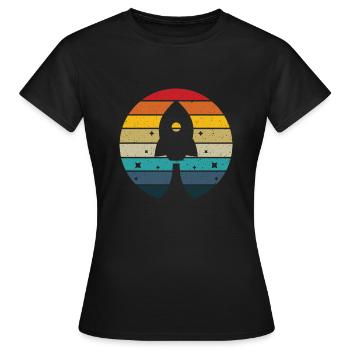 Rakete retro Sonnenuntergang Abheben Wasserrakete und Modell - Frauen T-Shirt - Schwarz - Vorne - AI Model Female 172 dark (172cm)