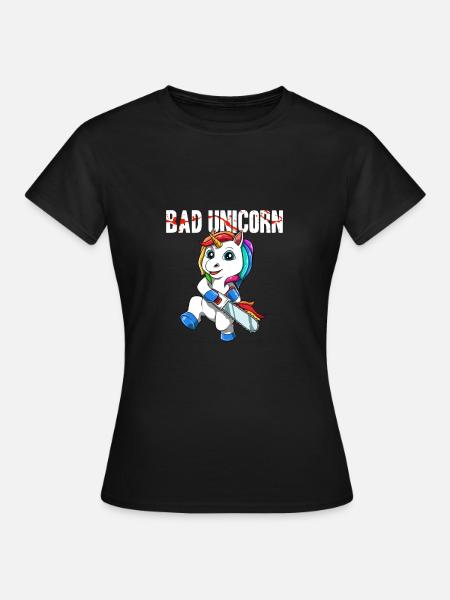 Lustige Einhorn-Kettensäge - Frauen T-Shirt - Schwarz