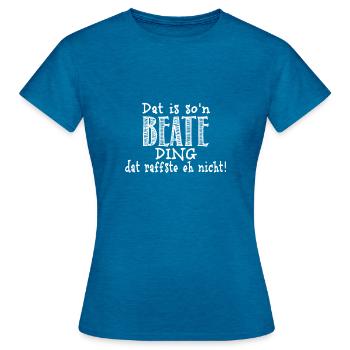 Beate - Frauen T-Shirt - Antikblaues Saphir meliert - Vorne - AI Model Female 172 dark (172cm)