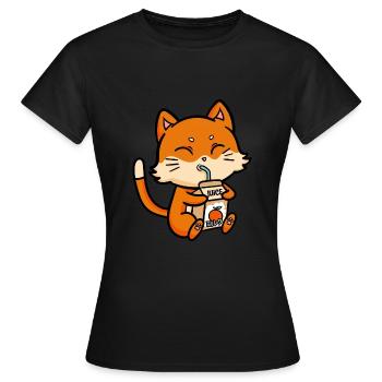 Katze trinkt Orangensaft Anime Manga - Frauen T-Shirt - Schwarz - Vorne - AI Model Female 172 dark (172cm)