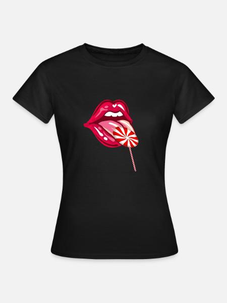 Red Lips Lollipop Lolipop Red Lips - Women's T-Shirt - black