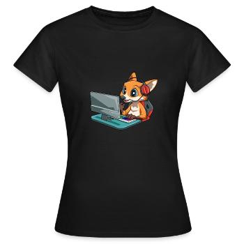 Kawaii Video Gaming Fox - Streaming Computerspiel - Frauen T-Shirt - Schwarz - Vorne - AI Model Female 172 dark (172cm)