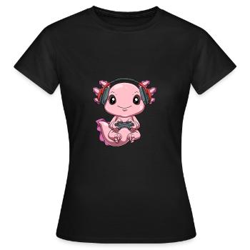 Gamer Axolotl - Kawaii Online Gaming Computer - Frauen T-Shirt - Schwarz - Vorne - AI Model Female 172 dark (172cm)