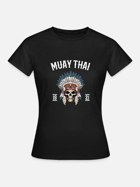 Muay Thai - Skelett-Kriegshaube Thai-Boxen - Frauen T-Shirt - Schwarz