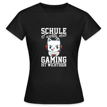 Gaming Katze - Computerspiele Videospiele Schule - Frauen T-Shirt - Schwarz - Vorne - AI Model Female 172 dark (172cm)