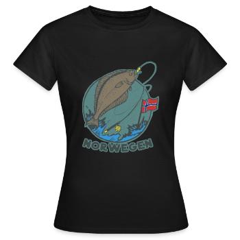 Angeln Norwegen Heilbutt Skandinavien - Frauen T-Shirt - Schwarz - Vorne - AI Model Female 172 dark (172cm)