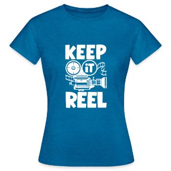 Cinéaste Keep It Reel - T-shirt Femme - bleu saphir antique chiné - Devant - AI Model Female 172 dark (172cm)