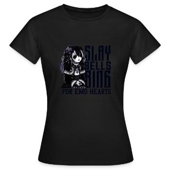 Sonnerie Slay Bells pour Emo Hearts Emocore Esthétique - T-shirt Femme - noir - Devant - AI Model Female 172 dark (172cm)