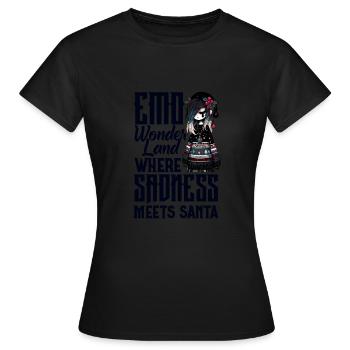 Emo Wonderland Where Sadness Meets Santa Emocore - Frauen T-Shirt - Schwarz - Vorne - AI Model Female 172 dark (172cm)