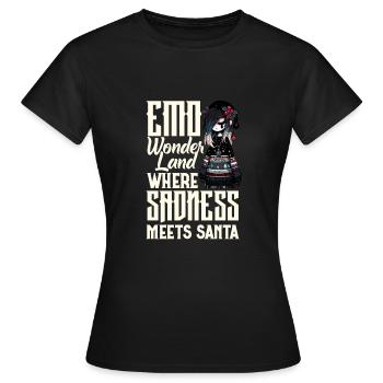 Emo Wonderland Where Sadness Meets Santa Emocore - Frauen T-Shirt - Schwarz - Vorne - AI Model Female 172 dark (172cm)