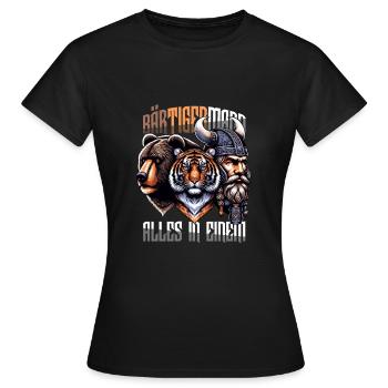 Bärtigermann alles in einem Wikinger - Frauen T-Shirt - Schwarz - Vorne - AI Model Female 172 dark (172cm)