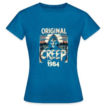 Vintage Creep depuis 1984 - anniversaire d’horreur rétro - T-shirt Femme - bleu saphir antique chiné - Devant - AI Model Female 172 dark (172cm)