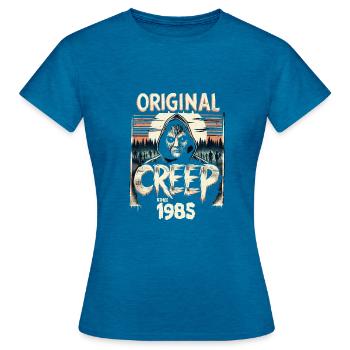 Vintage Creep depuis 1985 - anniversaire d’horreur rétro - T-shirt Femme - bleu saphir antique chiné - Devant - AI Model Female 172 dark (172cm)