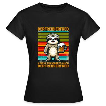 La bière gratuite Fred s’appelle à l’envers, aussi la - T-shirt Femme - noir - Devant - AI Model Female 172 dark (172cm)